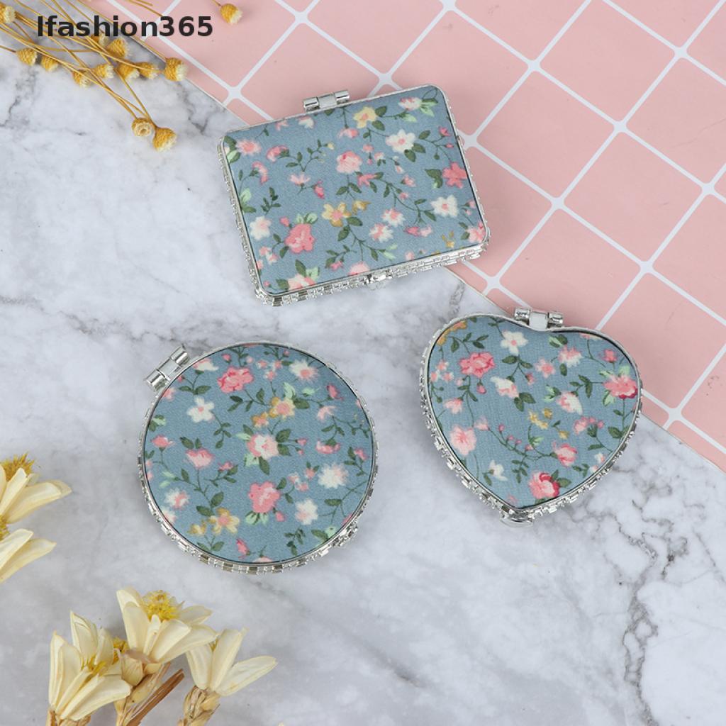[Hàng mới về] Gương trang điểm mini hai mặt gấp gọn bỏ túi họa tiết hoa cổ điển