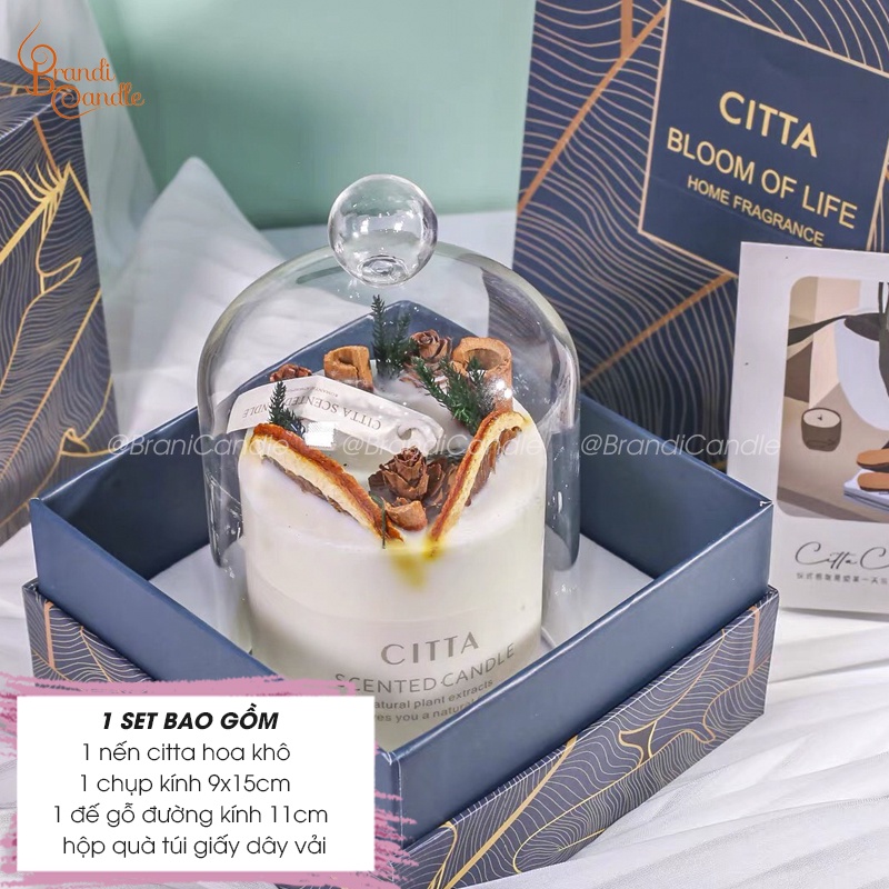 [Set quà kèm túi] Nến thơm Citta trang trí hoa khô tự nhiên set quà tặng kèm túi sang trọng