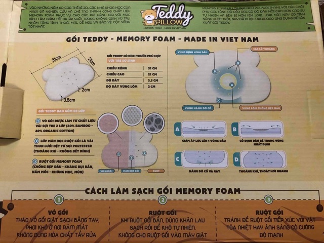 Gối Teddy Uala&rogo_cao su non chống bẹp đầu cho bé