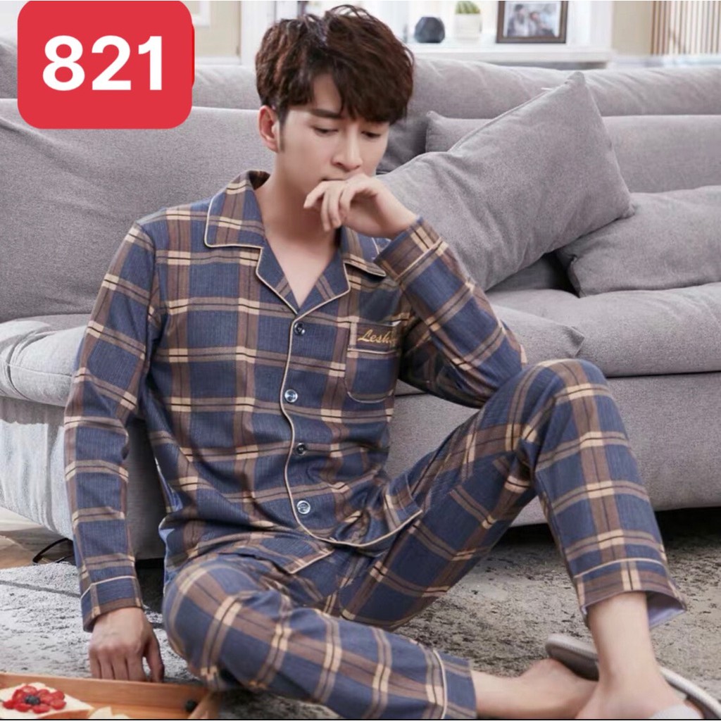 Đồ mặc nhà dài tay nam mã 9903 chất cotton 100% - Đồ bộ Pijama nam cổ V (Hàng có sẵn+Video shop tự quay)