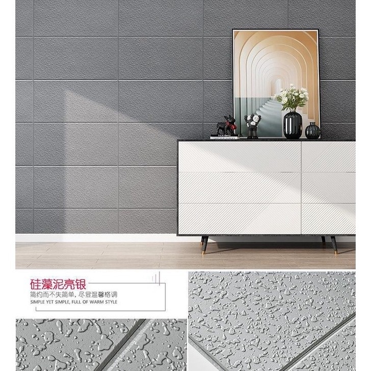 Miếng dán tường bằng xốp màu trơn 3d chống nước chống va chạm chất lượng cao