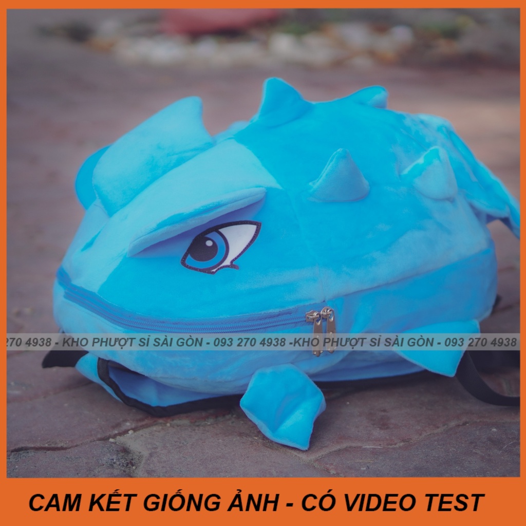 CÓ VIDEO - Balo khủng long vải dạng nhung lông thú bông mịn màu xám đựng mũ bảo hiểm - đi học siêu cute