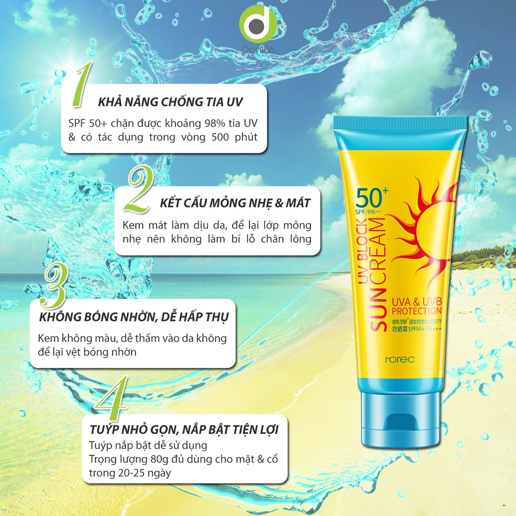 Kem chống nắng SPF50+ thẩm thấu nhanh, không màu, không bóng nhờn - doni86 - MP008