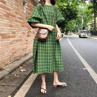 váy sọc caro xanh lá