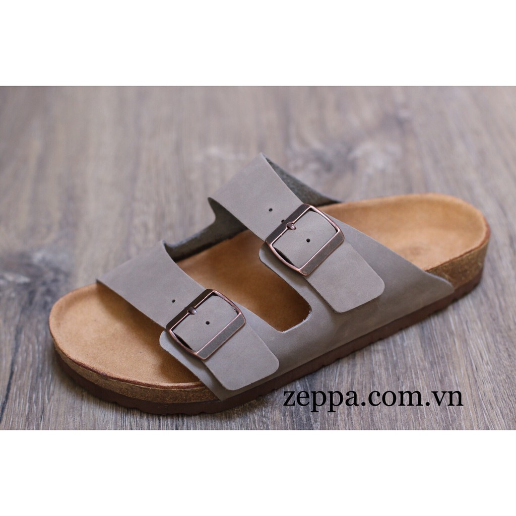 ZEPPA - Gian Hàng Chính Hãng - Da bò thật 100% -  Dép đế trấu da bò nam &amp; nữ - Màu xám (Size: 36-46) FG