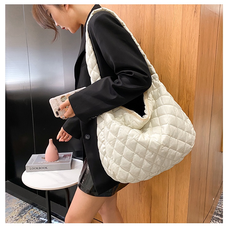 Túi xách đeo vai phao xốp cỡ lớn lót cotton kẻ chéo đi học đi choi thời trang công sở phong cách hàn quốc cho nữ|TM01