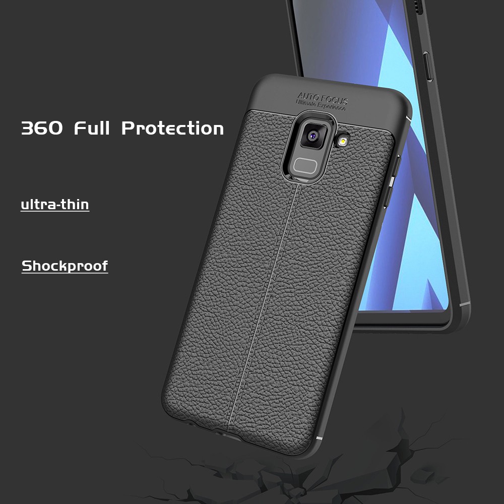 Ốp điện thoại mềm mặt da vải thiều chống sốc cho Samsung Galaxy A6 A8 Plus A7 A9 2018 A8 Star C9 Pro
