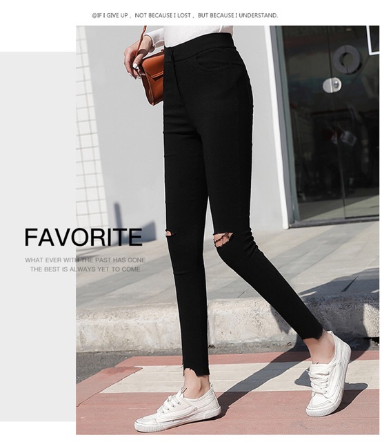 Quần kaki big size skinny lưng cài nút rách gối size đại 60-90kg
