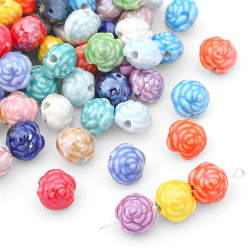 Hạt sứ mạ hình hoa hồng nhiều màu sắc dùng làm trang sức