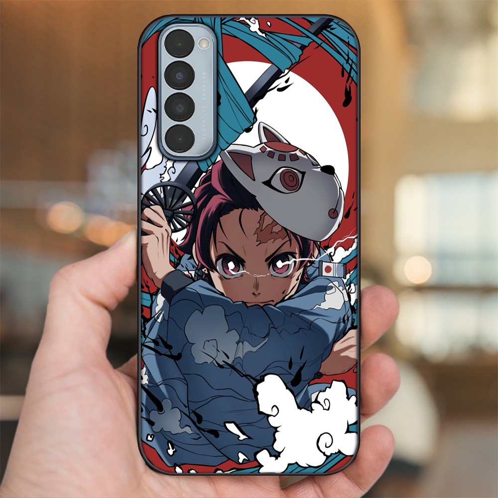 Ốp lưng Oppo Reno 4 Pro viền đen in hình Tanjiro Kimetsu No Yaiba