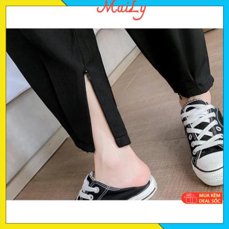 Quần baggy nữ bo gấu - Quần baggy thiết kế có khoá kéo lưng chun siêu tiện | BigBuy360 - bigbuy360.vn