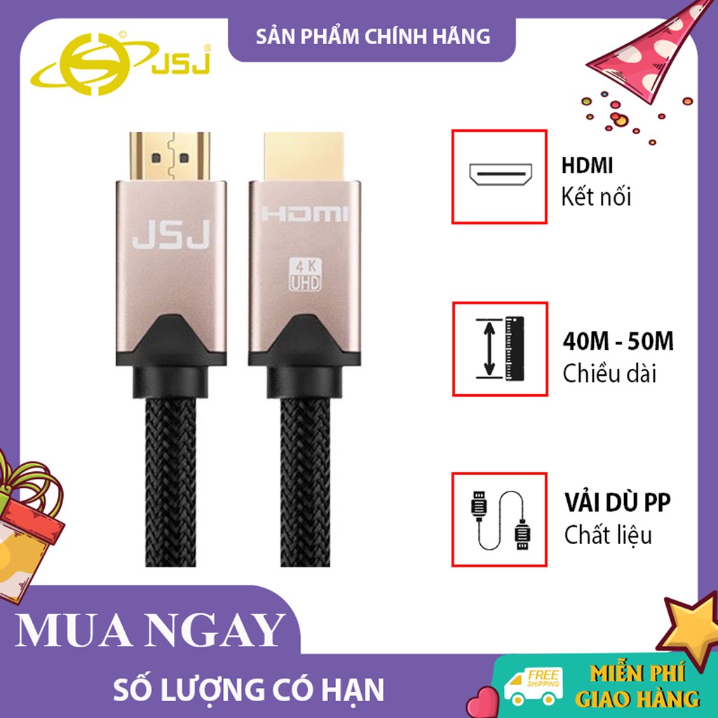 Cáp HDMI 2.0 JSJ H413 dài 10m - 30m dây tròn kết nối TV, laptop, máy chiếu cho hình ảnh chất lượng cao, hỗ trợ 4K, 3D