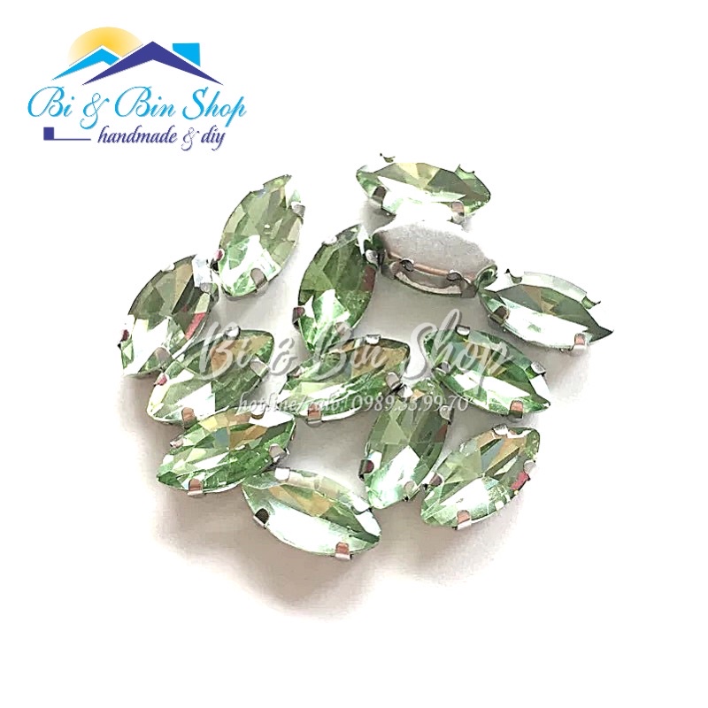 25 Viên Đá Đế Lá Me 7x15mm Hạt Nhựa Đính Kết Trang Phục Thời Trang