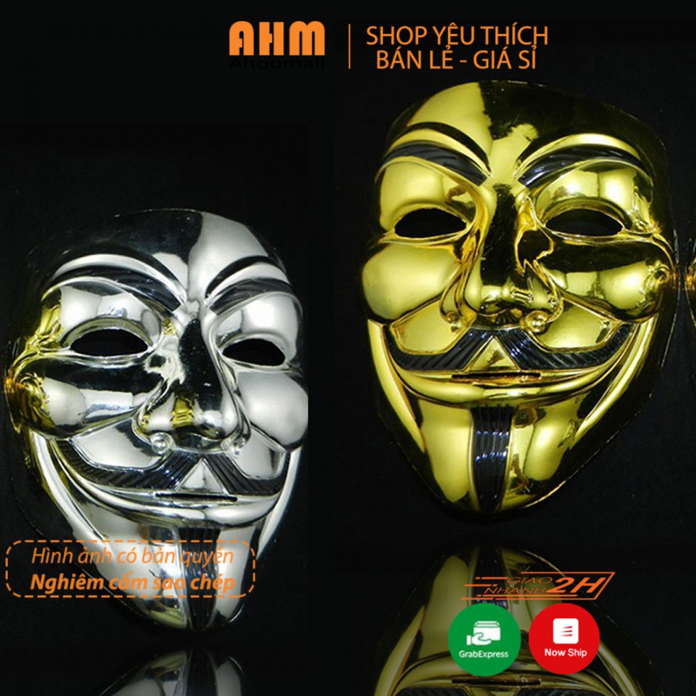 Mặt nạ hóa trang hacker anonymous mạ vàng bạc - Mặt nạ halloween