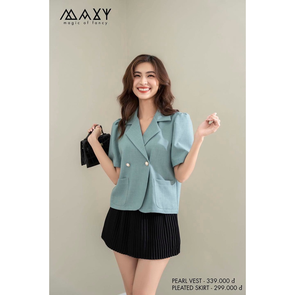 Áo khoác vest tay ngắn phồng nhẹ màu xanh vest top Maxy Workshop