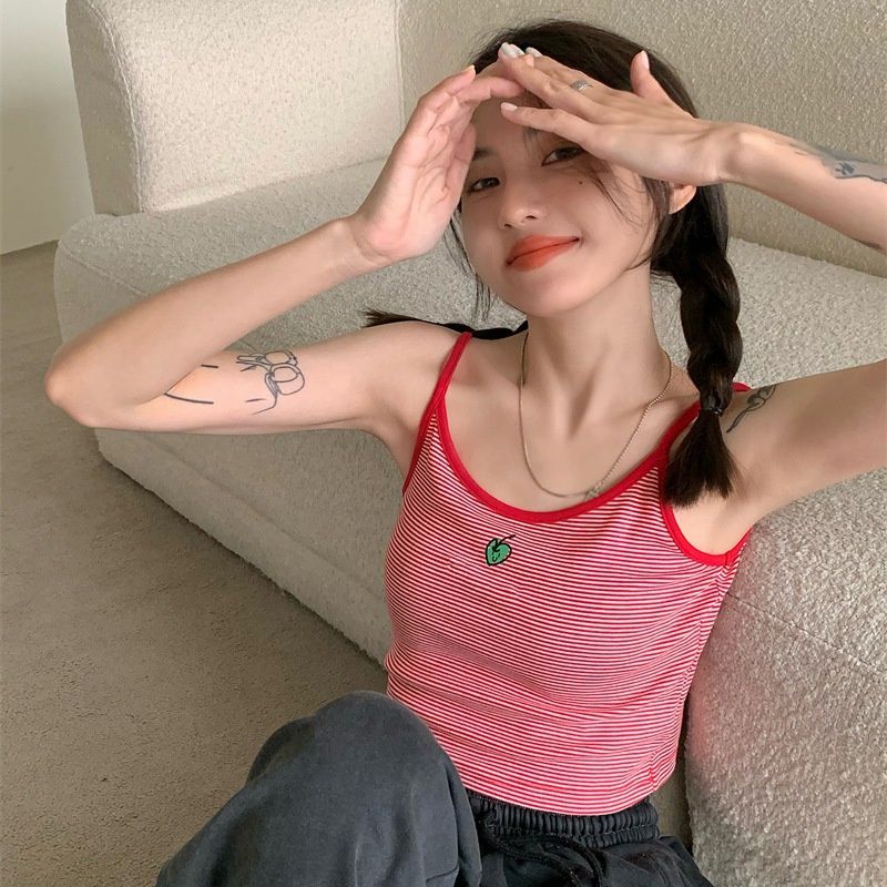 Áo Hai Dây Dệt Kim Kẻ Sọc Dáng Ôm Thời Trang Hàn Quốc Cho Nữ