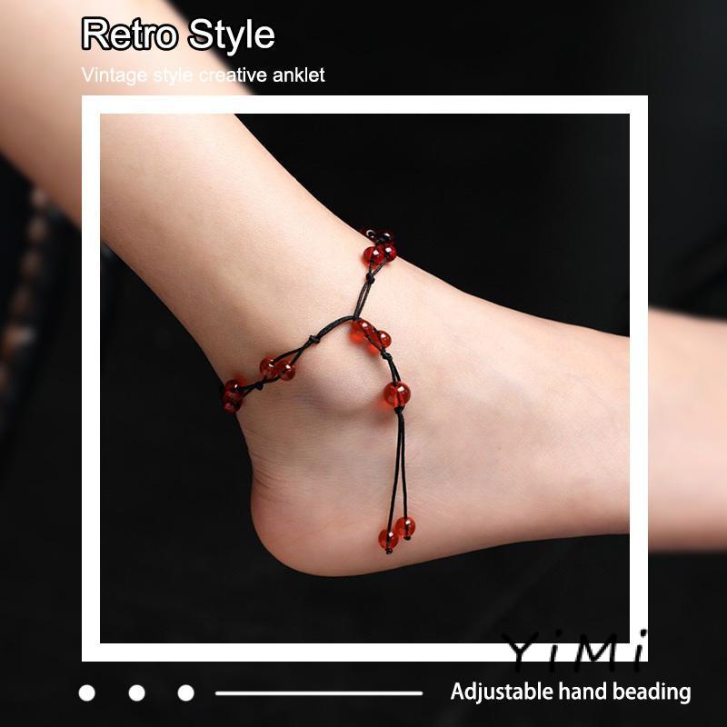Lắc Chân Dây Bện Màu Đỏ Thiết Kế Đơn Giản Phong Cách Retro