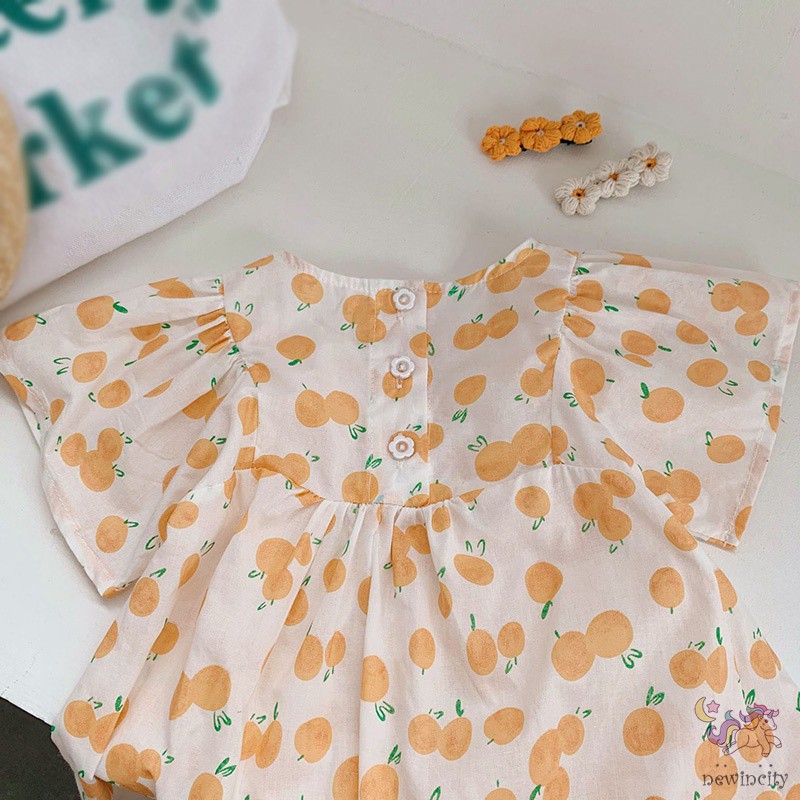 Đầm Tay Ngắn In Hình Quả Cam Dễ Thương Cho Bé Gái