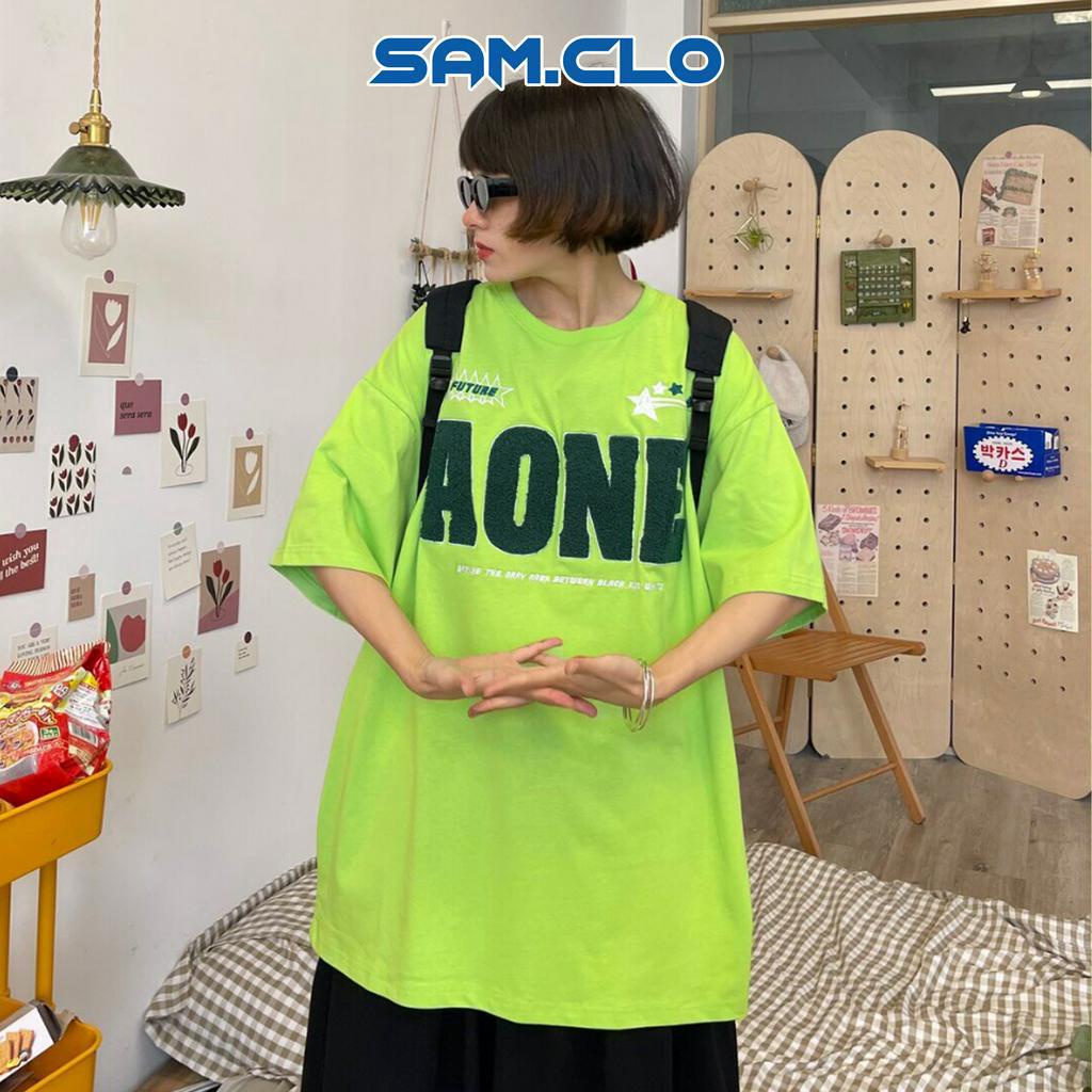 Áo phông tay lỡ nữ SAM CLO freesize thun form rộng dáng Unisex - mặc cặp, nhóm, lớp in chữ ALONE