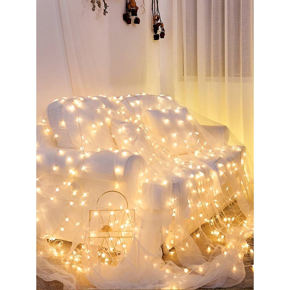 DÂY ĐÈN LED PIN USB BÓNG TRÒN CHERRY BALL SAO VÀNG NẮNG trang trí decor phòng ngủ ngoài trời 1.5M 3M