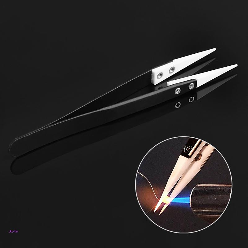 Aoto Nhíp Gắp Đầu Gốm Với Tay Cầm Thẳng Bằng Thép Không Gỉ Cho Cuộn Dây