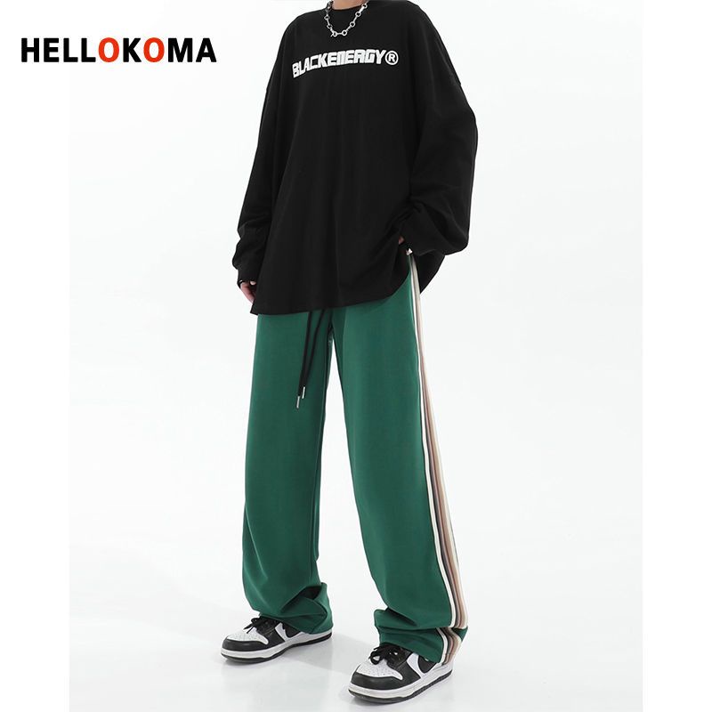 Hello KOMA Quần Thể Thao Ống Rộng Họa Tiết Kẻ Sọc Phong Cách Hip Hop Đường Phố Mỹ