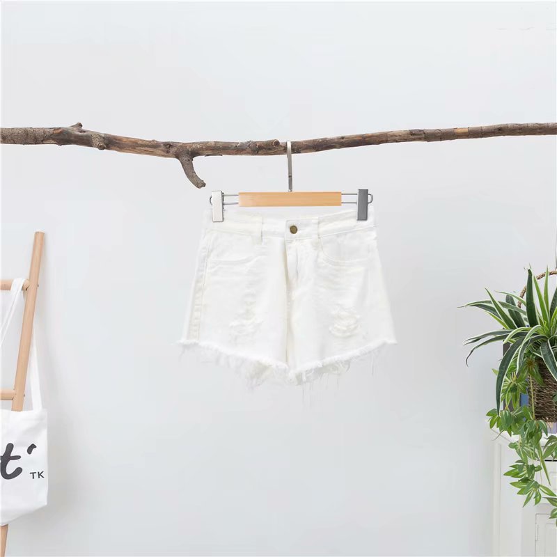 IELGY Quần short denim dáng chữ A ống rộng lưng cao thời trang cho nữ