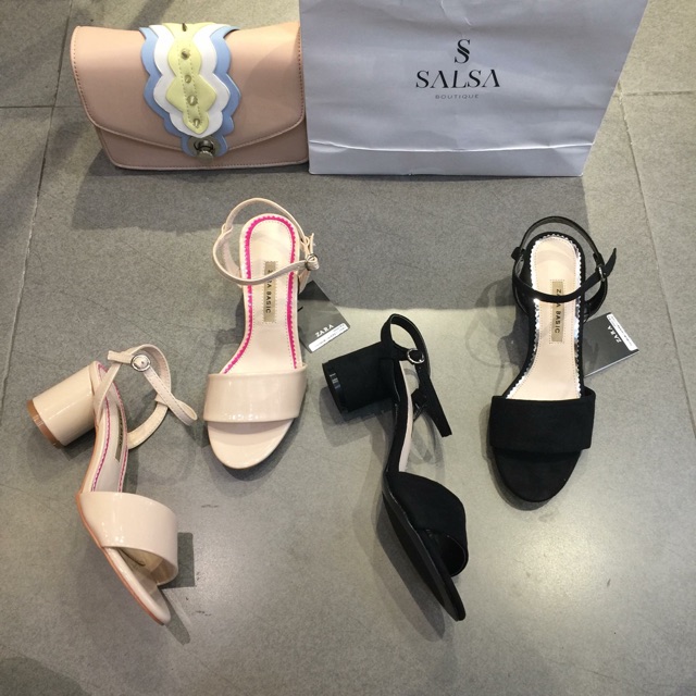 Sandal Zara Basic quai ngang gót trụ tròn 5p xuất xịn full box