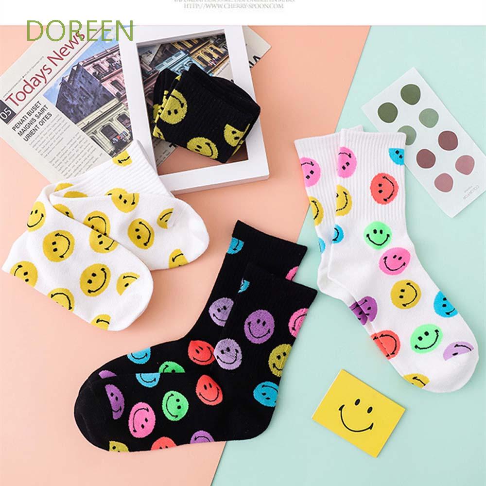 Đôi Vớ Cotton In Hình Mặt Cười Nhiều Màu Sắc Thời Trang Hàn Quốc Cho Nữ
