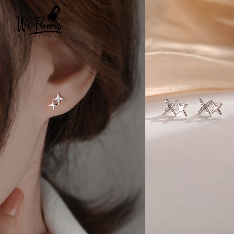 We Flower Bông Tai Mạ Bạc 925 Hình Thánh Giá Đính Đá Zircon Phong Cách Hàn Quốc Cho Nữ
