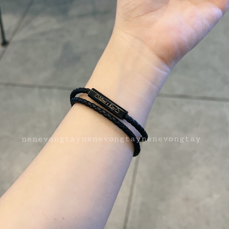 Vòng đôi thanh đen 2 DÂY khắc tên theo yêu cầu của nene