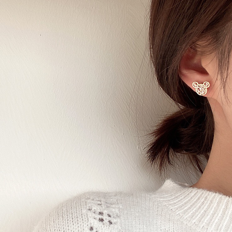 Khuyên Tai Hình Chuột Hoạt Hình Đính Đá Lấp Lánh Phong Cách Hàn Quốc