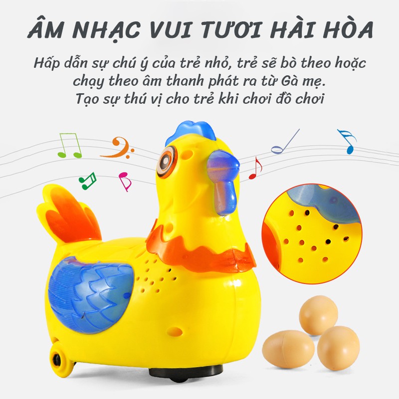 Đồ chơi Con gà đẻ trứng có âm nhạc và đèn nhấp nháy sinh động, âm thanh vui tươi thu hút sự chú ý của trẻ, xoay 360 độ