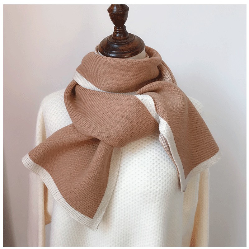 Khăn len trơn viền trắng thời trang unisex các màu