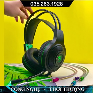 Tai nghe chụp tai chơi game Zidli V5000 jack 3.5 có mic dành cho game thủ, âm thanh chất lượng, đèn led rgb màu xanh lá