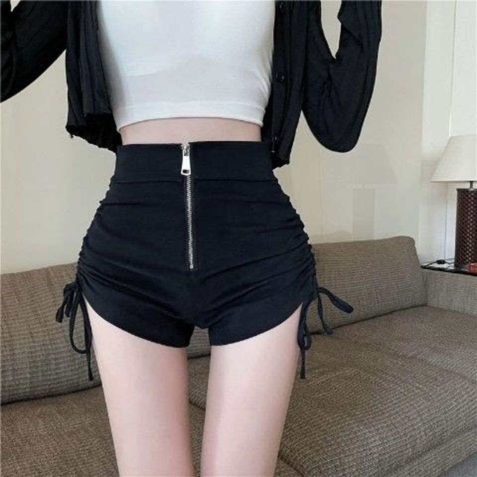 Quần Short Lưng Cao Kiểu Dây Rút Có Khóa Kéo Plus Size S-3XL Phong Cách Hàn Quốc Cho Nữ