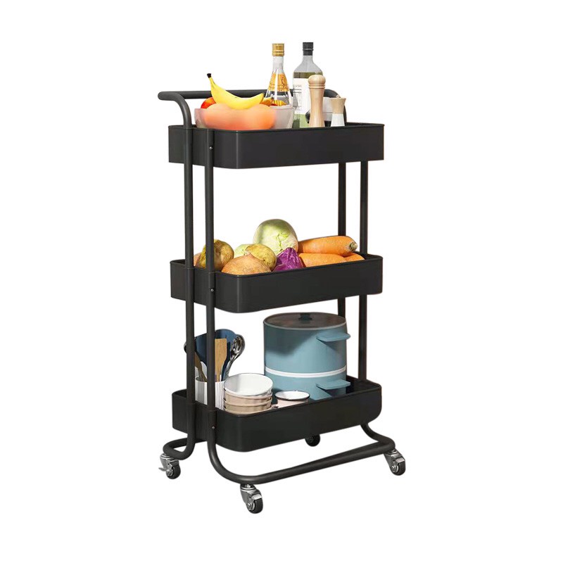 Kệ Bỉm Sữa Đa Năng 3 Tầng Xe đẩy Ngăn Nhựa, Khung Kim Loại Có Bánh Xe Đẩy Kiểu IKEA Lắp Ráp