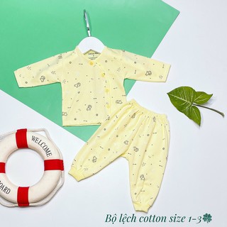 Bộ dài tay lee lee đáp đũng cài lệch in hình họa tiết cho bé 3-8kg