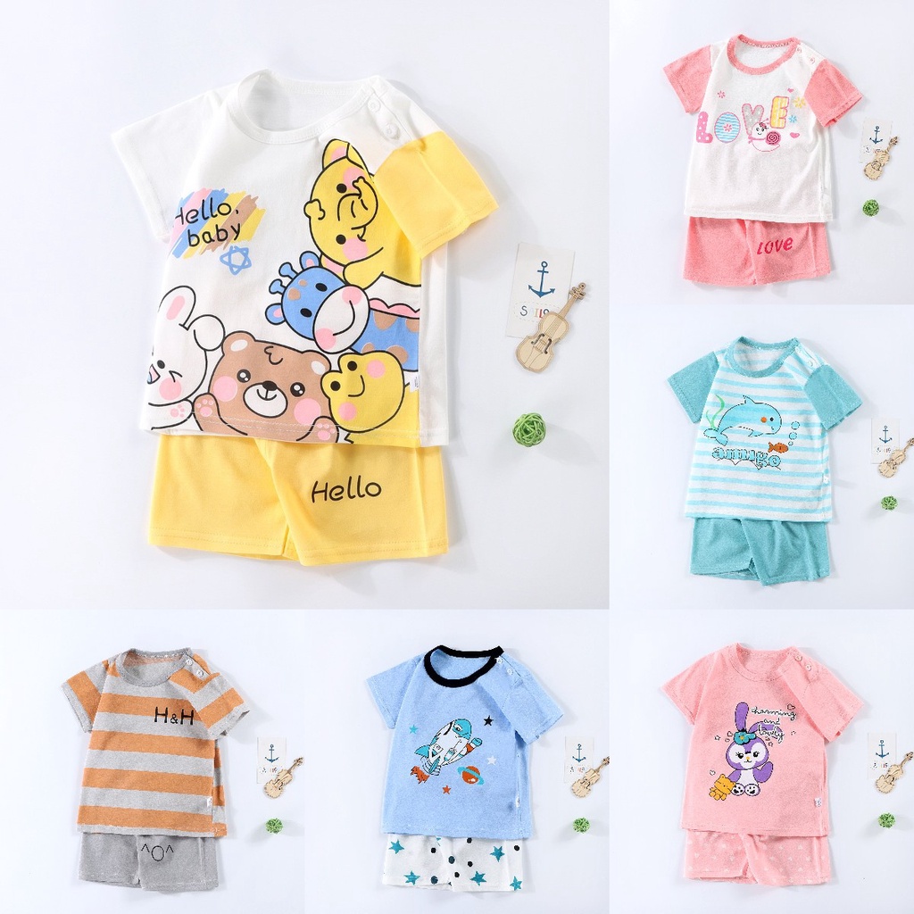 Set đồ LUCKYCANDY 2 món gồm áo thun và quần ngắn họa tiết hoạt hình thời trang mùa hè cho bé