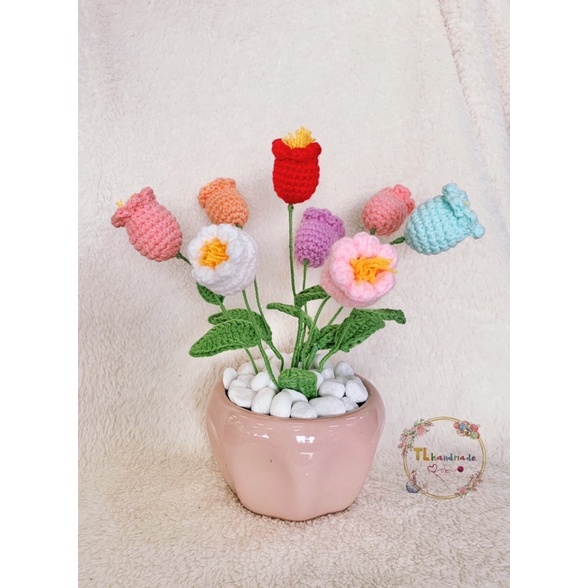 Chậu hoa decor bằng len  chậu màu ngẫu nhiên