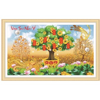 Tranh thêu chữ thập cây tiền vàng vạn sự như ý 3D 53595 - chưa thêu