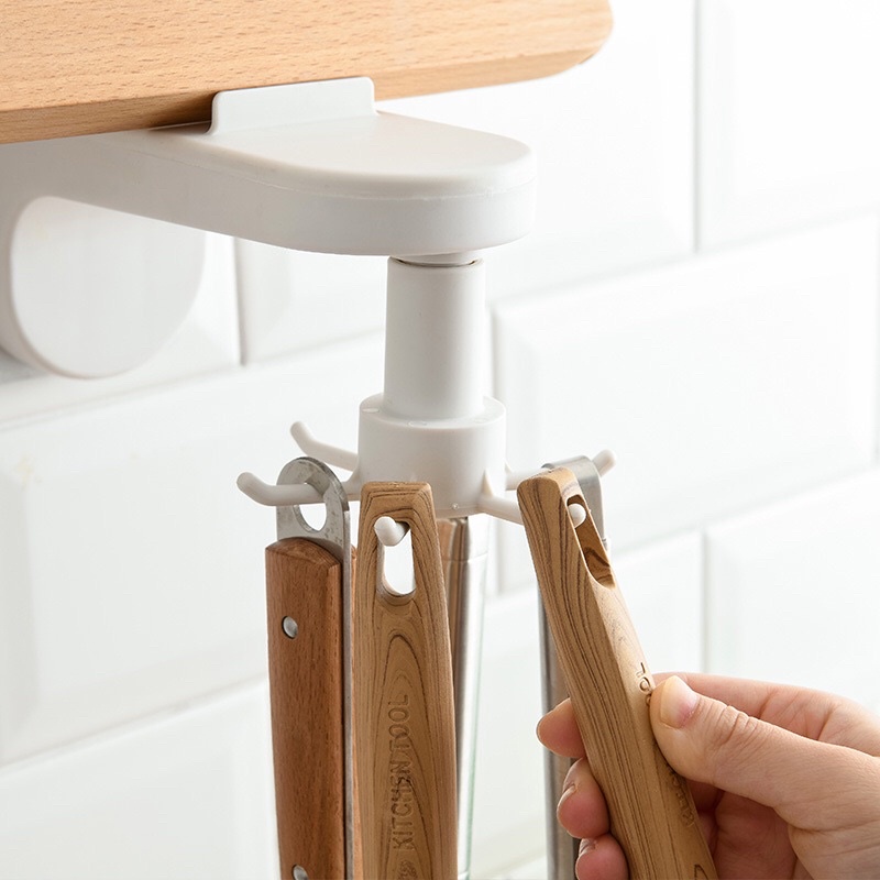 Móc treo đồ dùng nhà bếp 6 chấu đa năng xoay 360 độ dán tường không cần khoan đục ( tặng kèm móc dán )