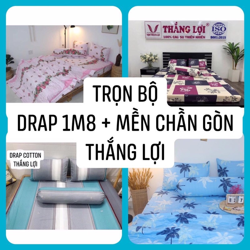 Bộ drap 1m8 + CHĂN Thắng lợi chính hãng ( drap 1m8 + mền chần gòn) cotton in logo (5 món)