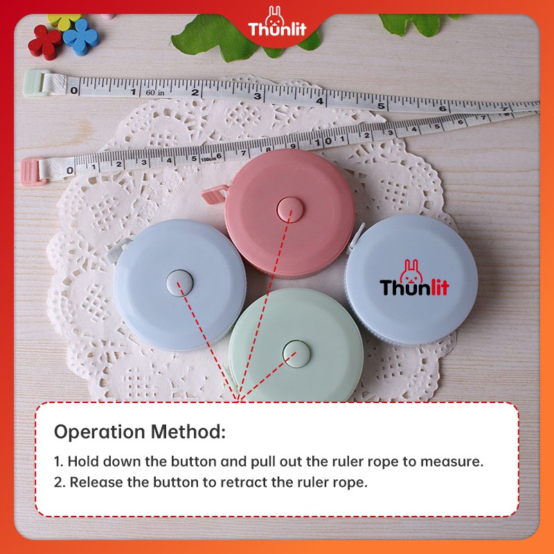 Thước dây đo Thunlit mini 1.5m có đơn vị inch họa tiết đáng yêu an toàn cho bé có thể thu vào