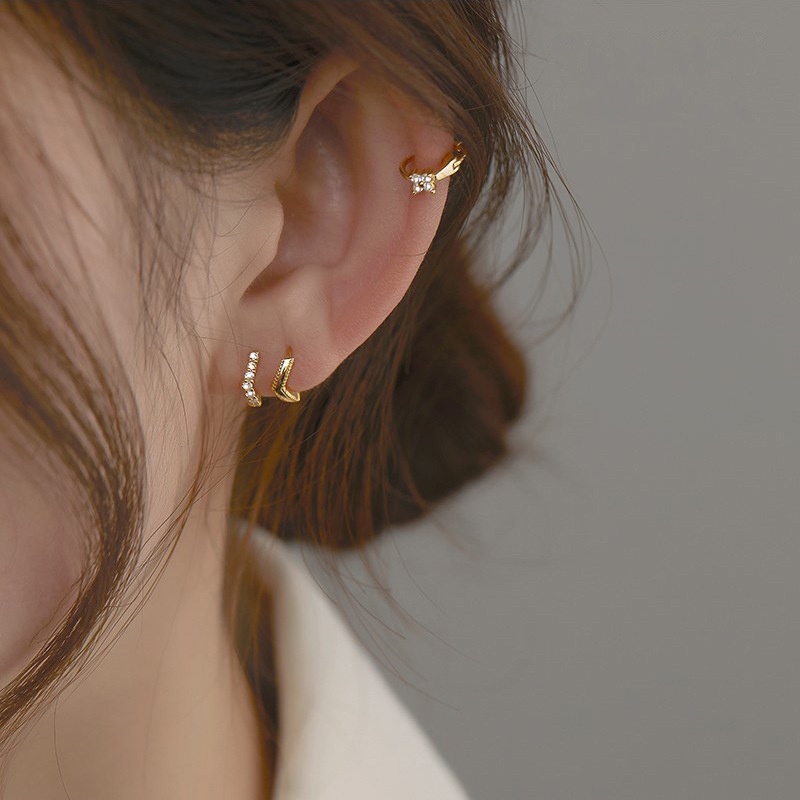 1 Cặp Bông Tai Mạ Vàng 14k Mini Đính Đá Zircon Thời Trang