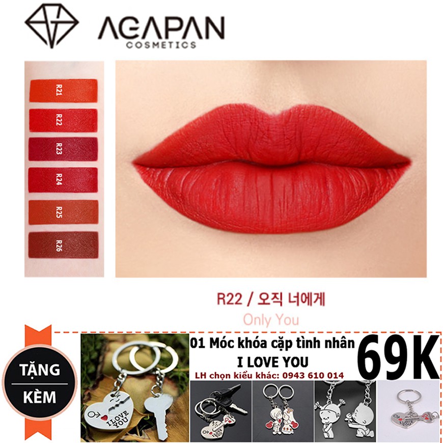 Son lì Agapan R22 lipstick 4.0g (Red Edition) + Tăng móc khóa cặp đôi thời trang