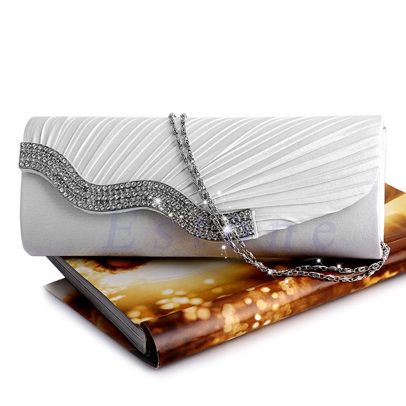 Seng Diamante Túi Xách Satin Xếp Ly Pha Lê Sang Trọng Cho Tiệc Cưới