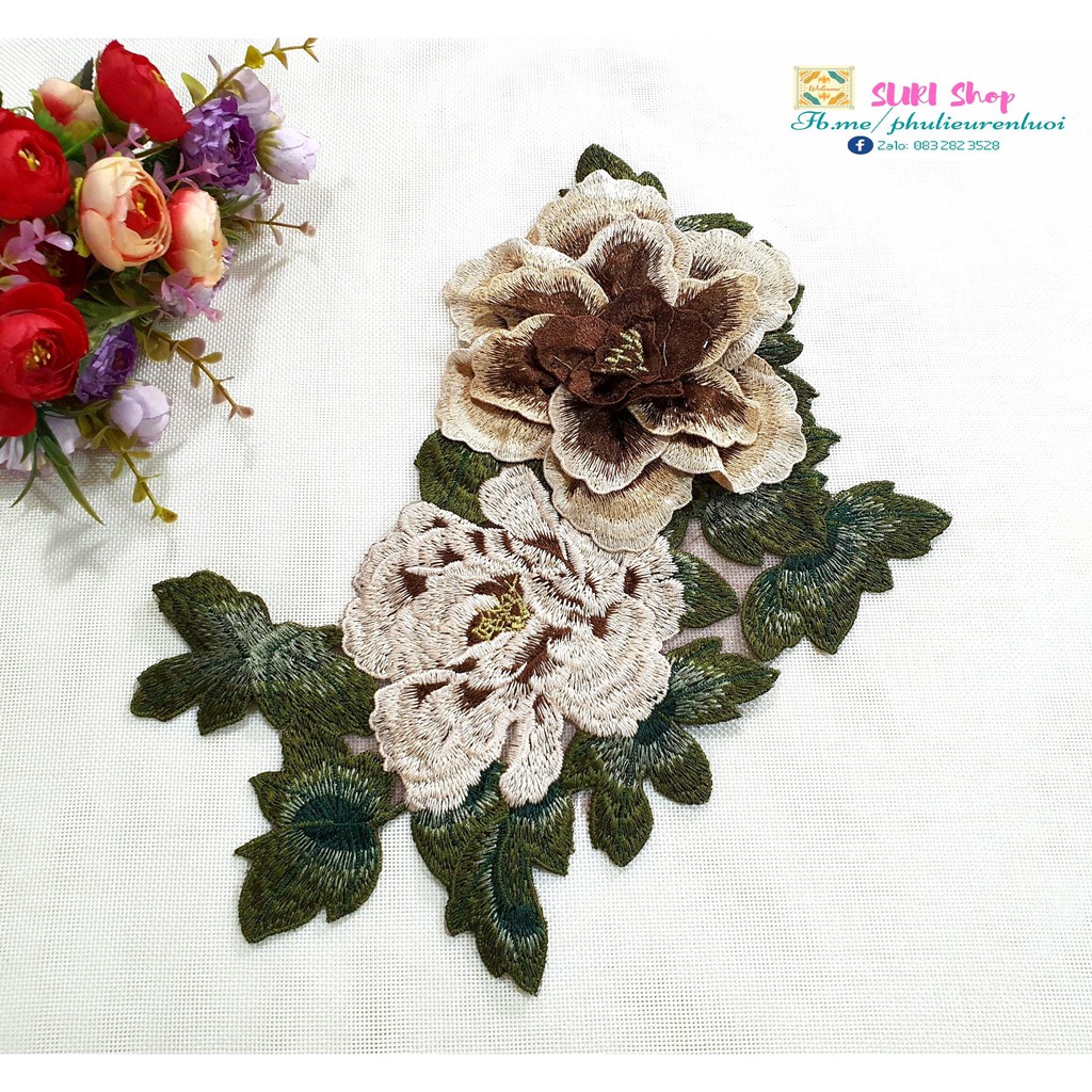 REN BÔNG THÊU HOA MẪU ĐƠN SIZE ĐẠI 25-36cm (Dùng may trang trí áo dài, váy đầm)
