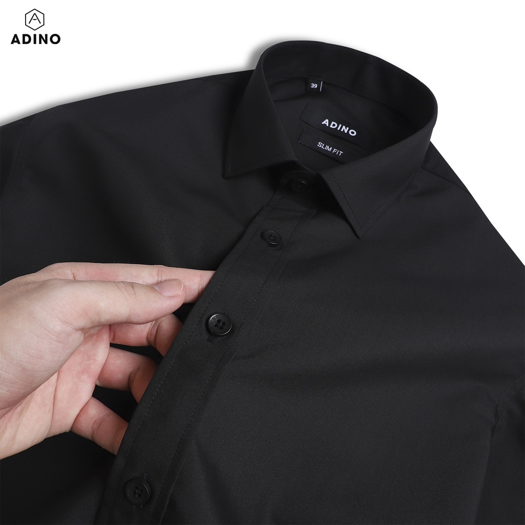 Áo sơ mi nam màu đen ngắn tay ADINO vải nến lụa sợi sồi modal dáng công sở slimfit hơi ôm trẻ trung CT103