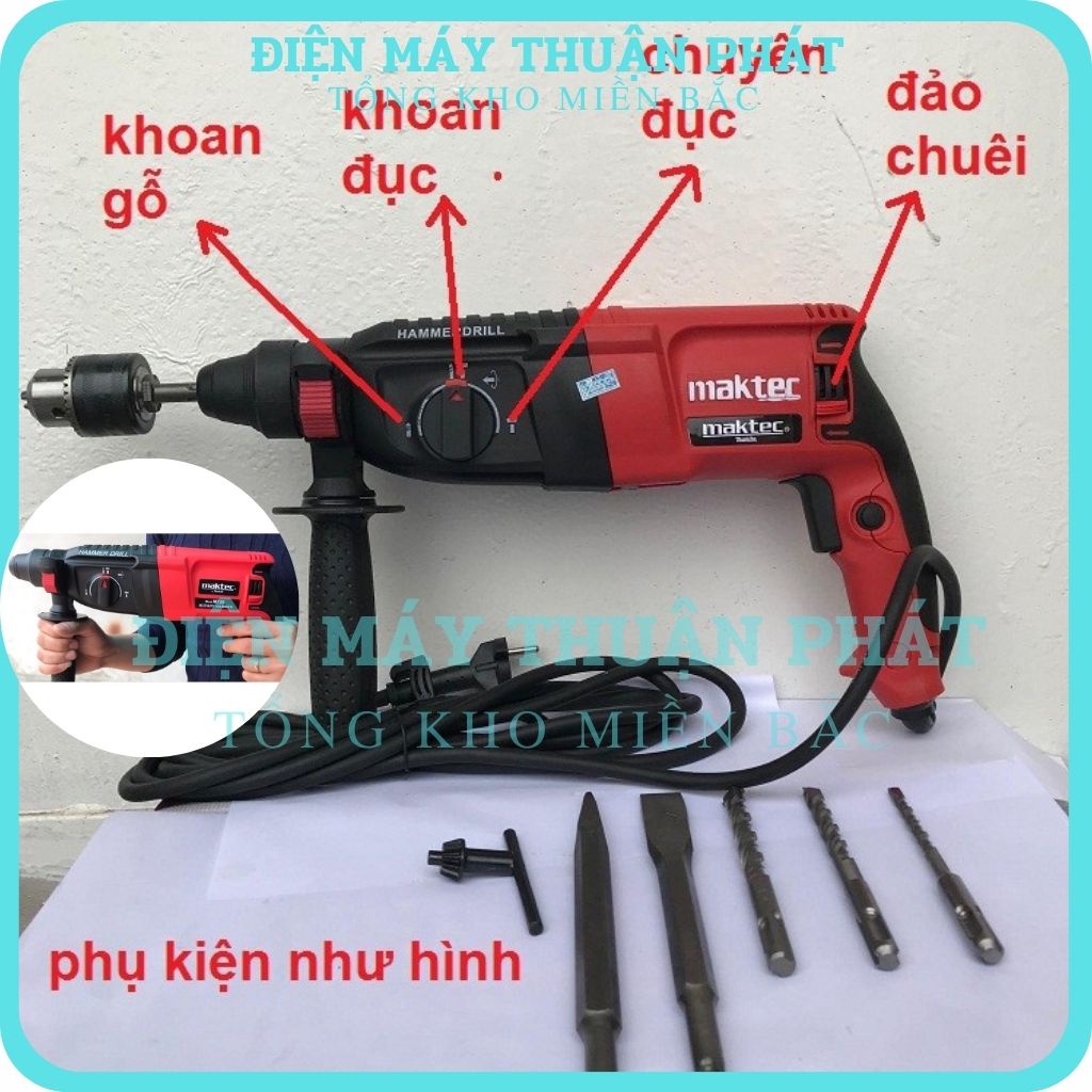 Máy khoan đục tường bê tông Maktec 2 26 bằng điện cầm tay đa chức năng mini giá rẻ -100% dây đồng chính hãng